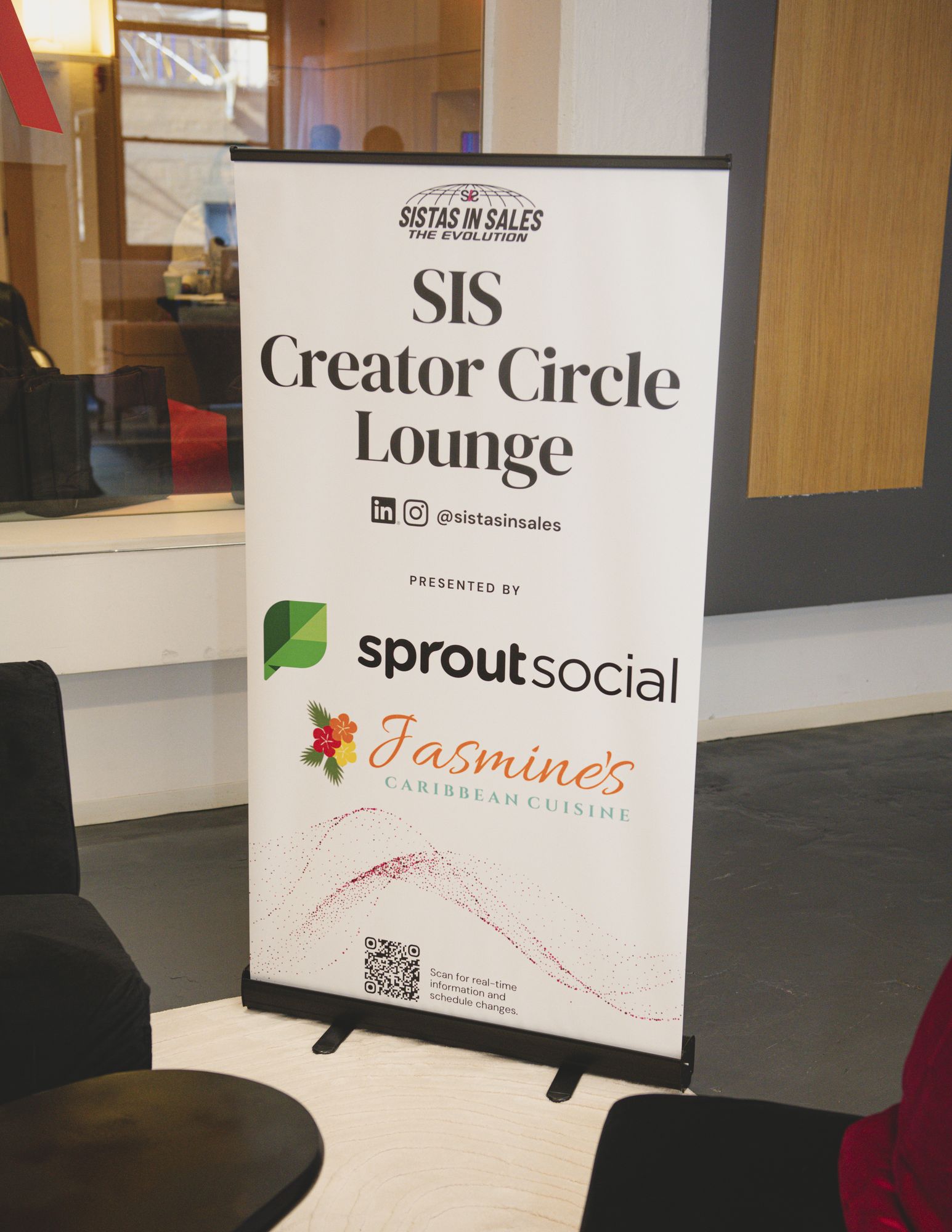 SIS Creator Circle Lounge sign presented by Sprout Social