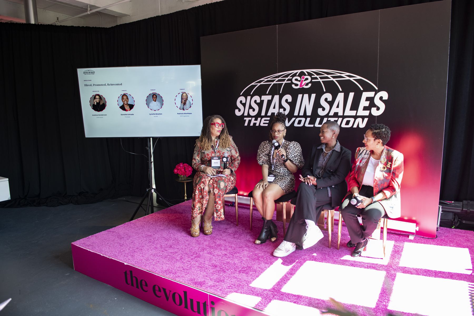 Moment from the 'Hired, Promoted, Reinvented' session on the Build stage